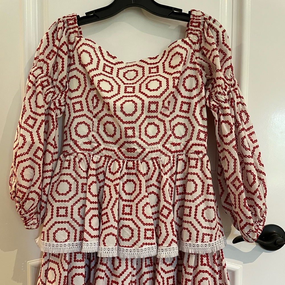 Alexis Red, White Lezah Eyelet Cotton Dress (Medium)